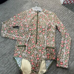 Cabana Life Floral Swim OnePiece in Olive and Coral